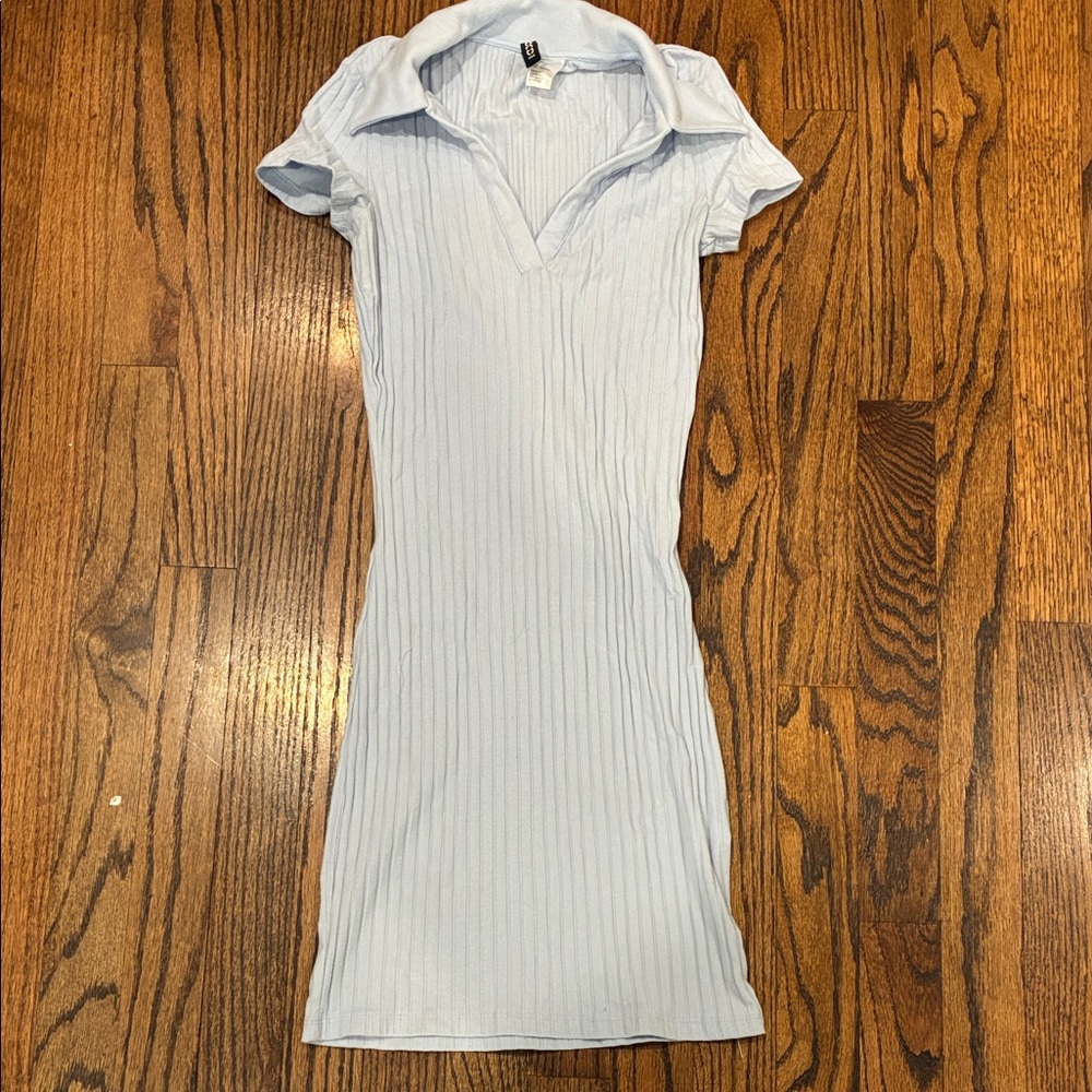 Light Blue Ribbed Polo Dress